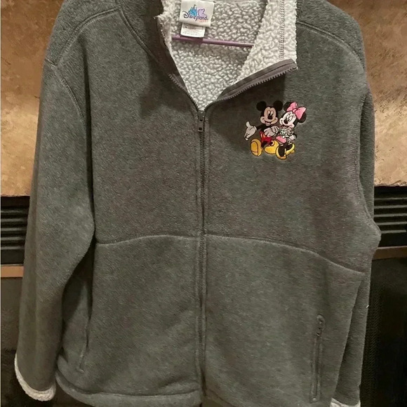 Disney Micky & Minnie Mouse Vintage Grey w sherpa fleece zippered jacket XL - Picture 3 of 11